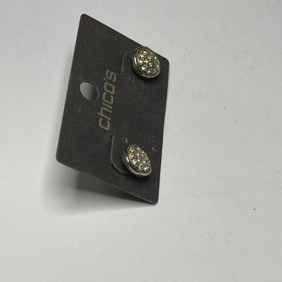 Chico's button earrings gold tone in silver tone setting post pierced classic - Picture 3 of 9